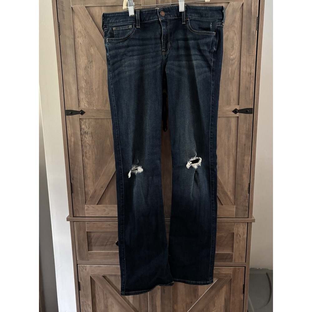 Hollister Bootcut Jeans Dark Wash Distressed Ripped Knee Denim 11R W30 L33
